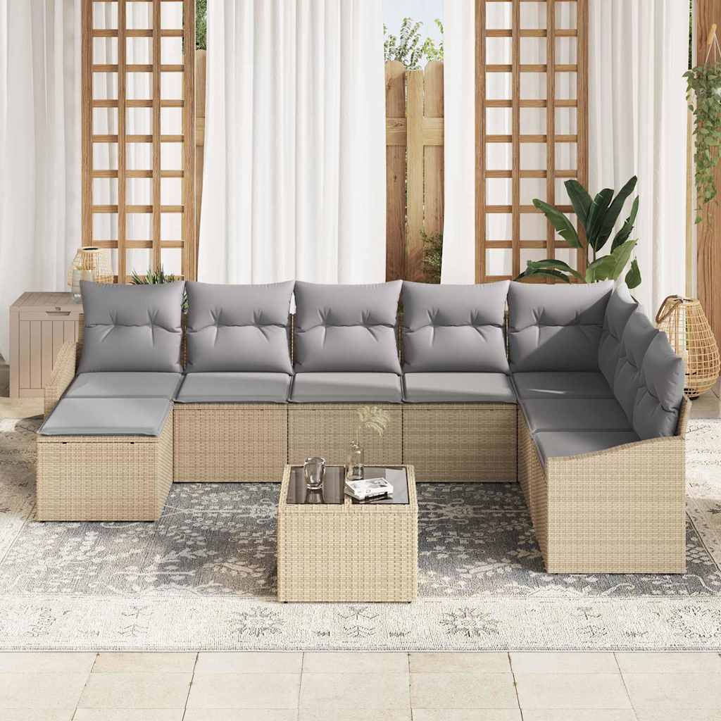 Bankstel met kussen 9 pcs Beige poly rattan is nu te koop bij PeponiXL, paradijselijk wonen!