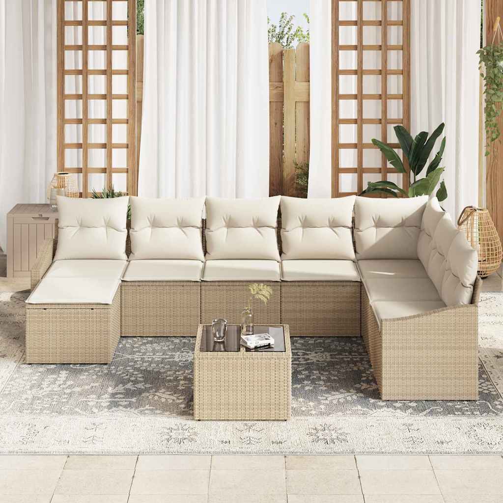 Bankstel met kussen 9 pcs Beige poly rattan is nu te koop bij PeponiXL, paradijselijk wonen!