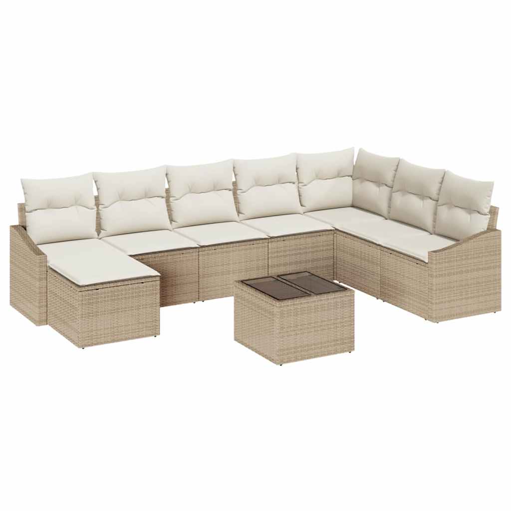 Bankstel met kussen 9 pcs Beige poly rattan is nu te koop bij PeponiXL, paradijselijk wonen!