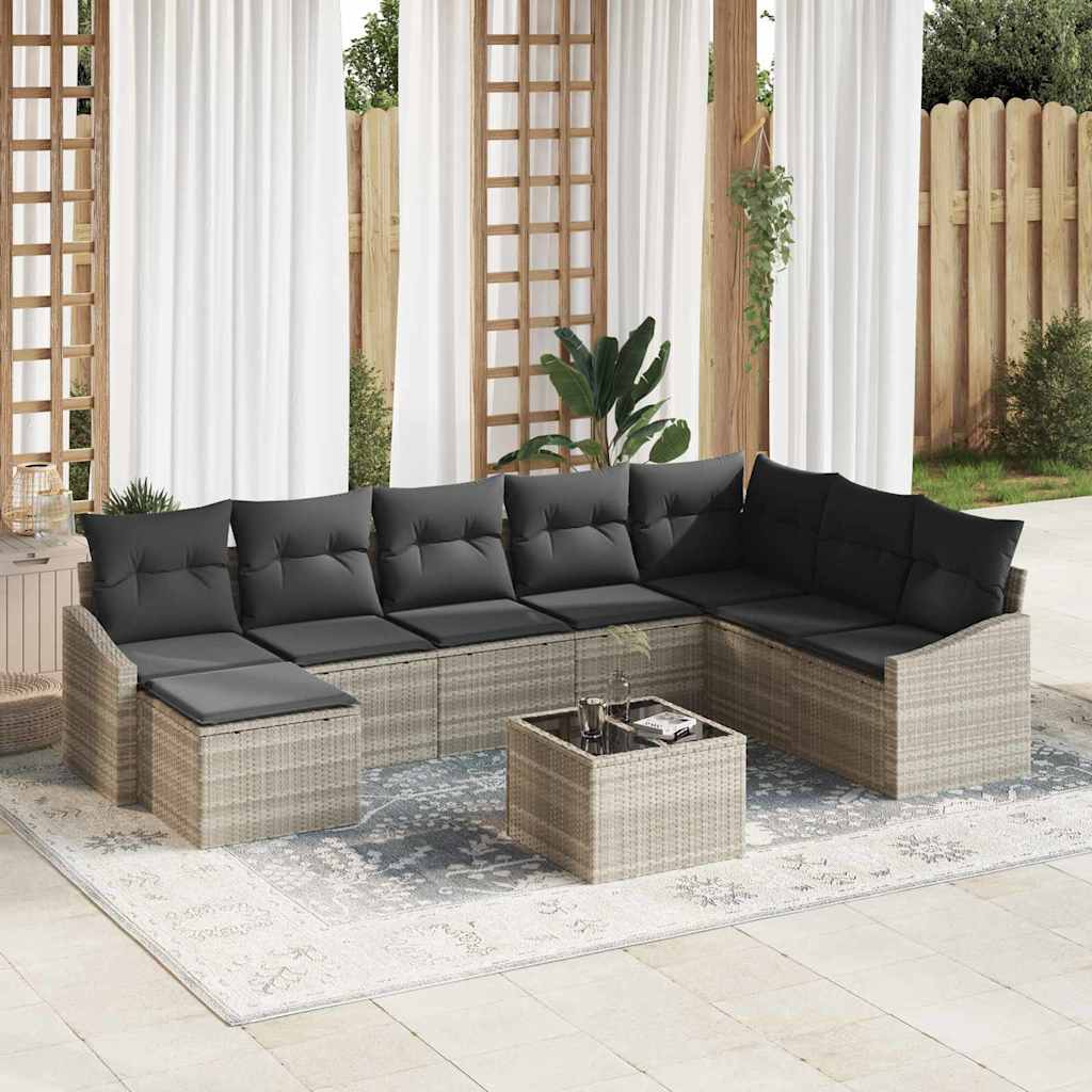 Bankstel met kussen 9 pcs Lichtgrijs poly rattan is nu te koop bij PeponiXL, paradijselijk wonen!
