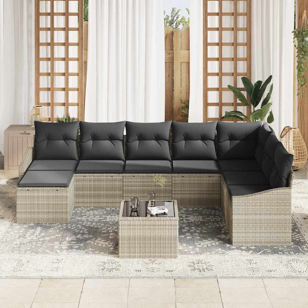 Bankstel met kussen 9 pcs Lichtgrijs poly rattan is nu te koop bij PeponiXL, paradijselijk wonen!
