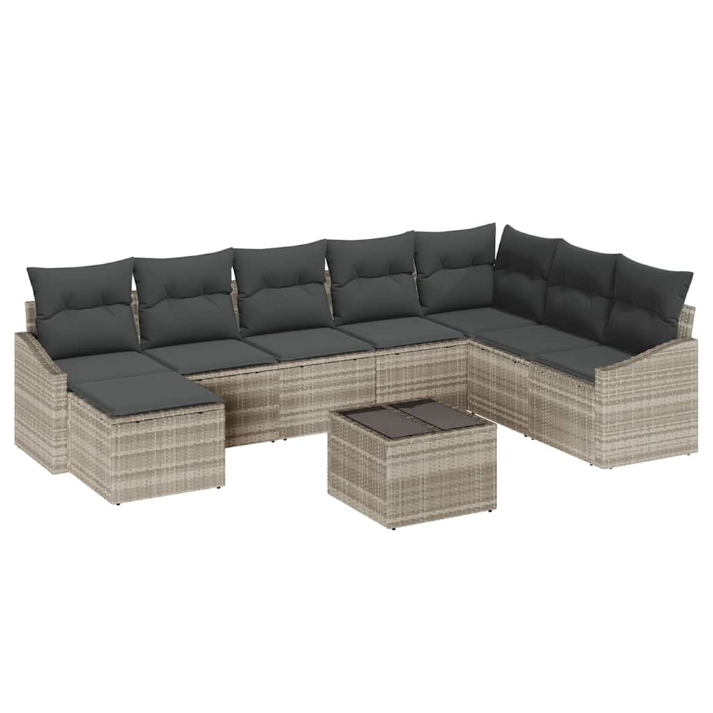 Bankstel met kussen 9 pcs Lichtgrijs poly rattan is nu te koop bij PeponiXL, paradijselijk wonen!