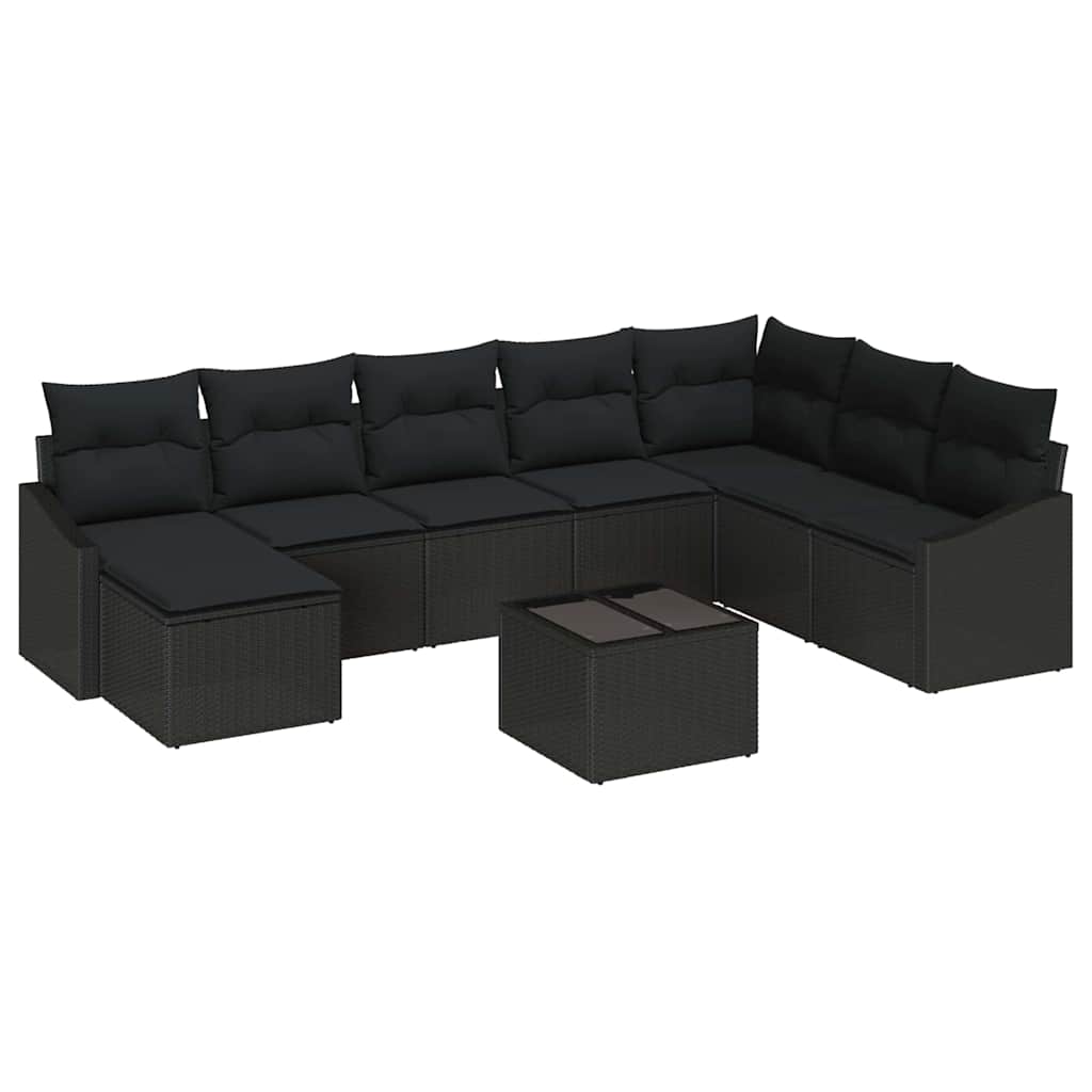 Bankstel met kussen 9 pcs Zwart poly rattan is nu te koop bij PeponiXL, paradijselijk wonen!