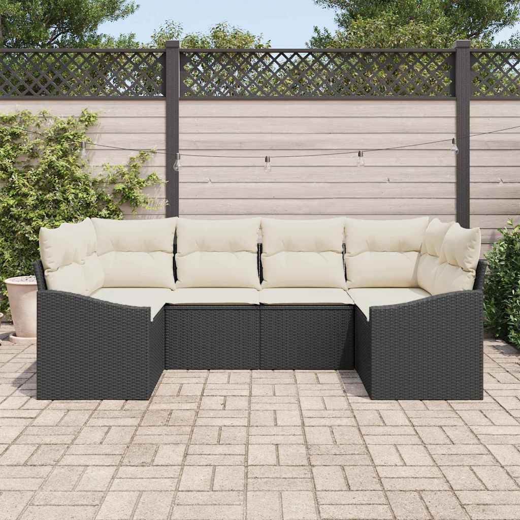 Bankstel met kussen 6 pcs Zwart poly rattan is nu te koop bij PeponiXL, paradijselijk wonen!