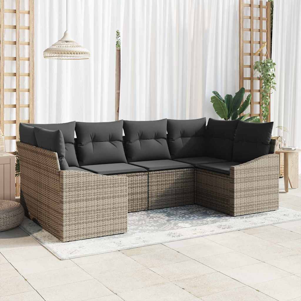 Bankstel met kussen 6 pcs Grijs poly rattan is nu te koop bij PeponiXL, paradijselijk wonen!