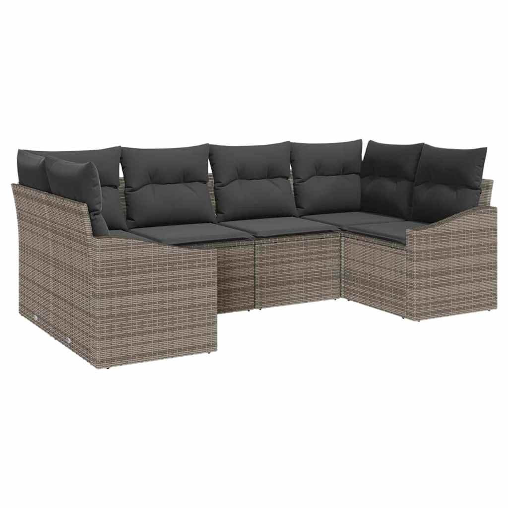 Bankstel met kussen 6 pcs Grijs poly rattan is nu te koop bij PeponiXL, paradijselijk wonen!