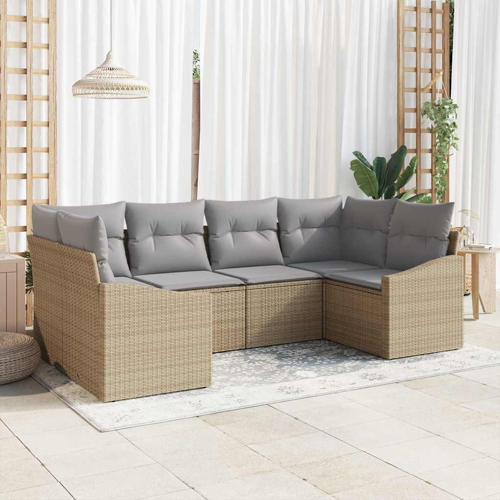 Bankstel met kussen 6 pcs Beige poly rattan is nu te koop bij PeponiXL, paradijselijk wonen!