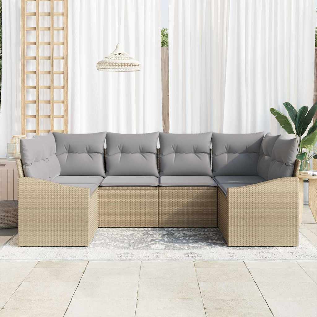 Bankstel met kussen 6 pcs Beige poly rattan is nu te koop bij PeponiXL, paradijselijk wonen!
