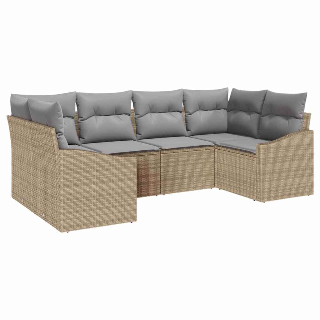 Bankstel met kussen 6 pcs Beige poly rattan is nu te koop bij PeponiXL, paradijselijk wonen!