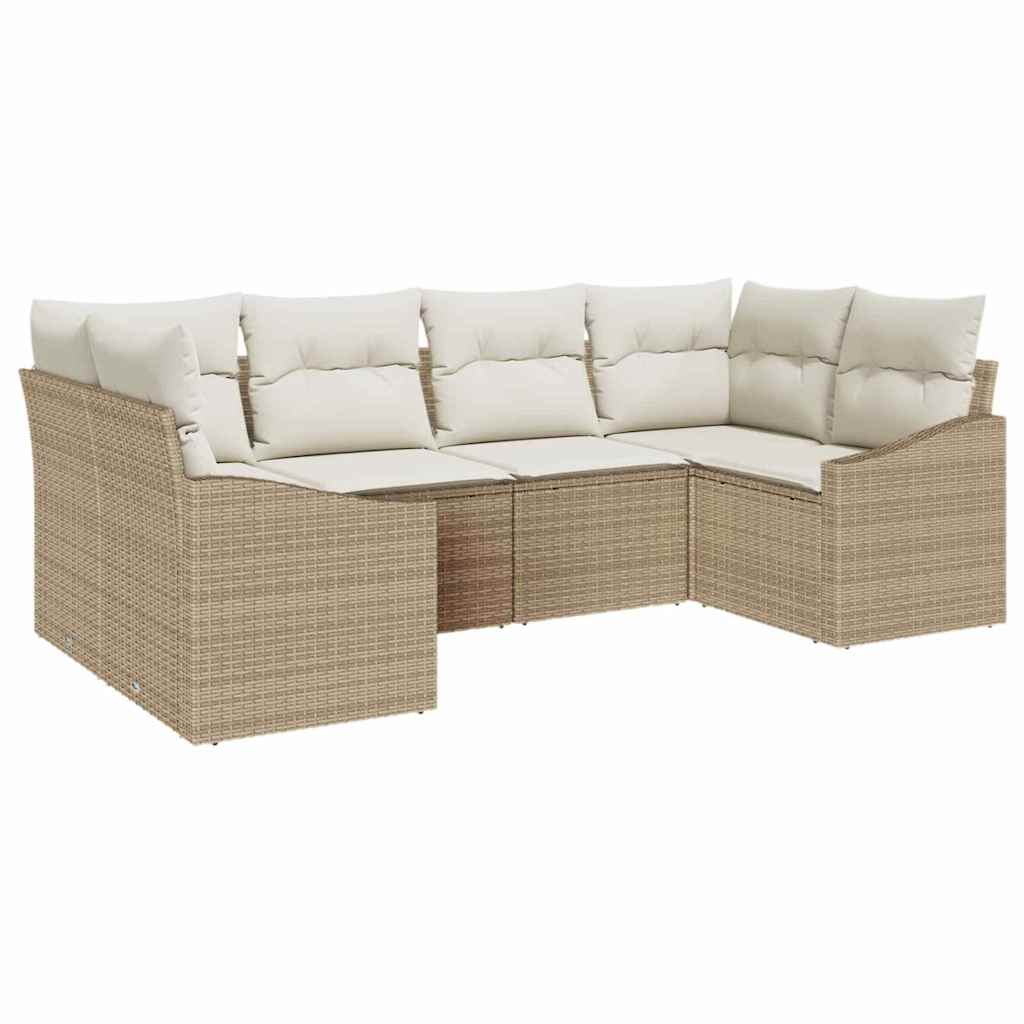 Bankstel met kussen 6 pcs Beige poly rattan