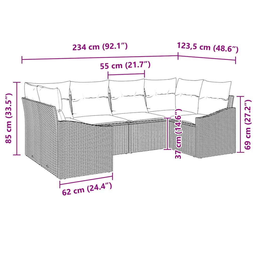 Bankstel met kussen 6 pcs Beige poly rattan