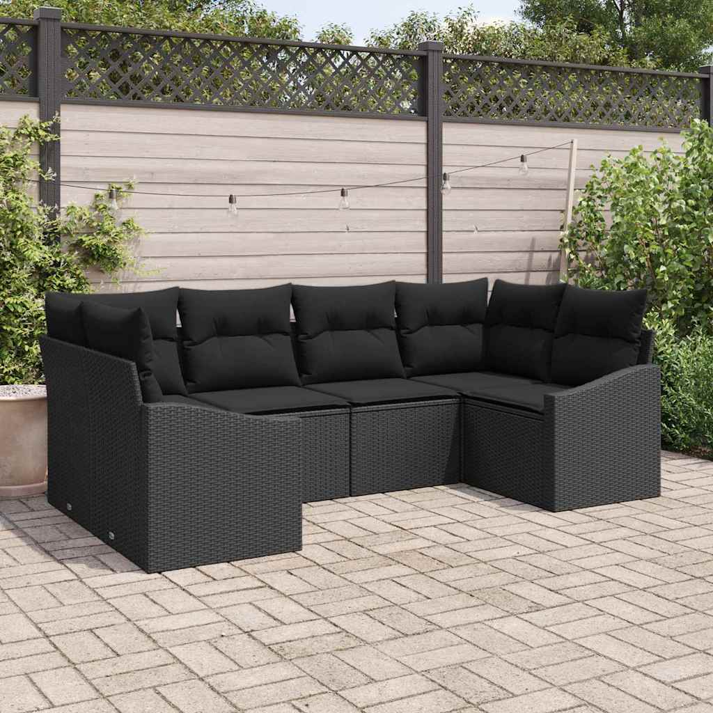 Bankstel met kussen 6 pcs Zwart poly rattan is nu te koop bij PeponiXL, paradijselijk wonen!