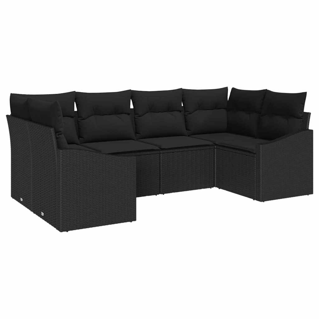 Bankstel met kussen 6 pcs Zwart poly rattan is nu te koop bij PeponiXL, paradijselijk wonen!