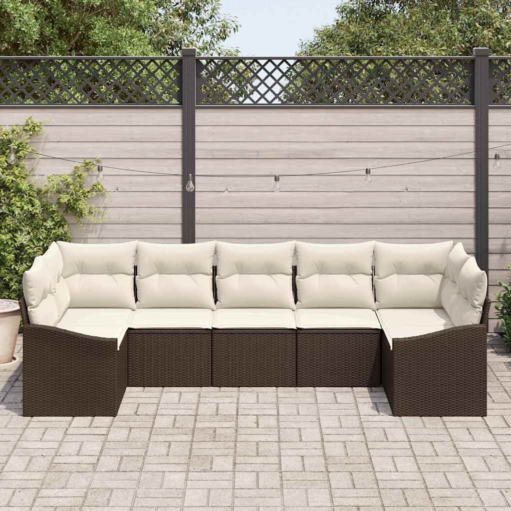 Bankstel met kussen 7 pcs Bruin poly rattan is nu te koop bij PeponiXL, paradijselijk wonen!