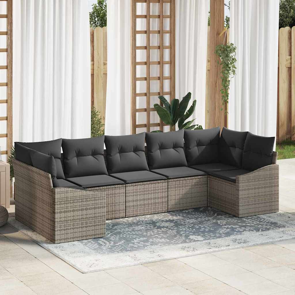 Bankstel met kussen 7 pcs Grijs poly rattan is nu te koop bij PeponiXL, paradijselijk wonen!