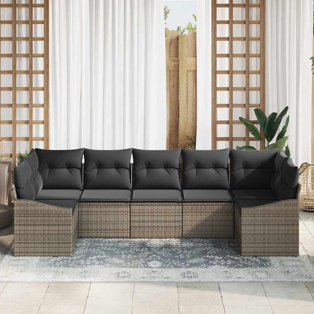 Bankstel met kussen 7 pcs Grijs poly rattan is nu te koop bij PeponiXL, paradijselijk wonen!