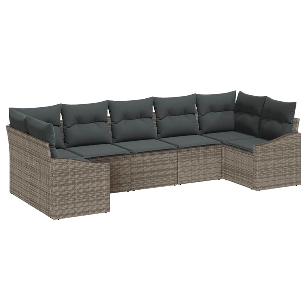 Bankstel met kussen 7 pcs Grijs poly rattan is nu te koop bij PeponiXL, paradijselijk wonen!