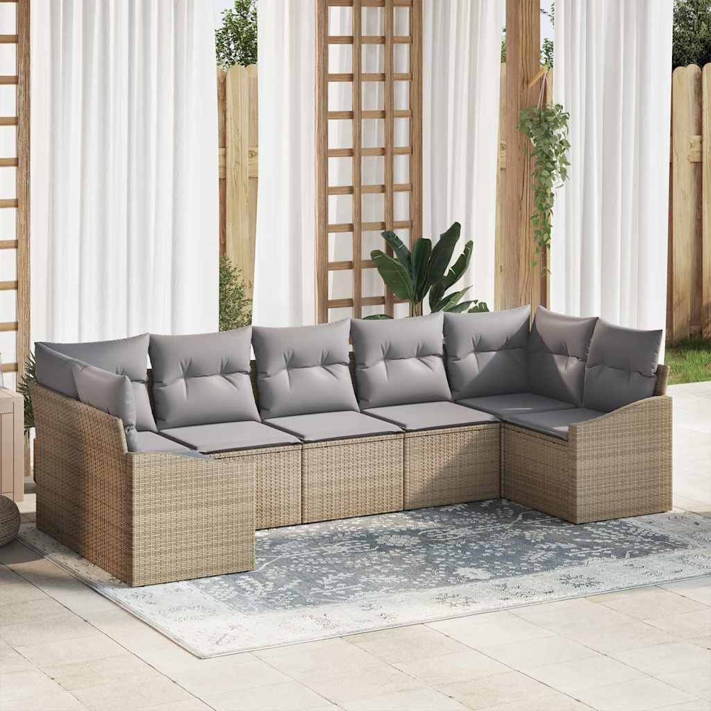 Bankstel met kussen 7 pcs Beige poly rattan is nu te koop bij PeponiXL, paradijselijk wonen!