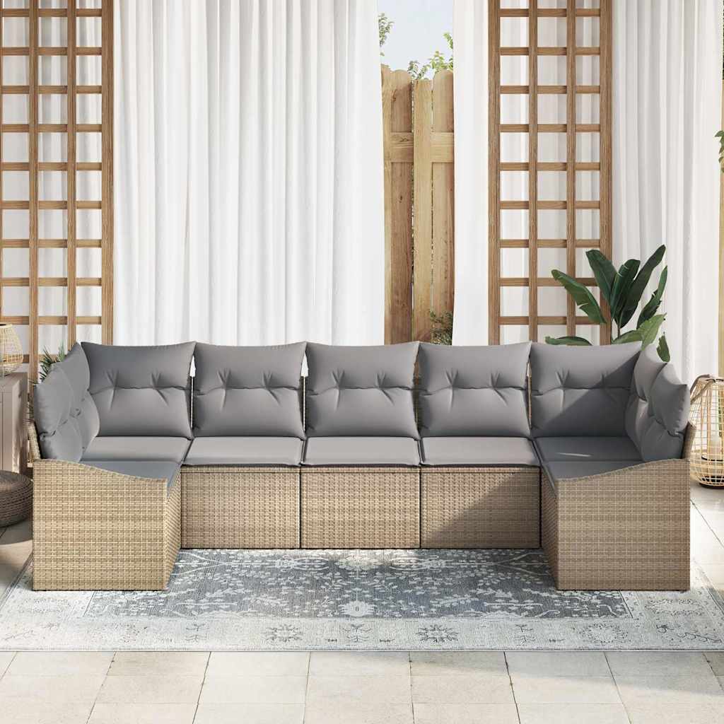 Bankstel met kussen 7 pcs Beige poly rattan is nu te koop bij PeponiXL, paradijselijk wonen!