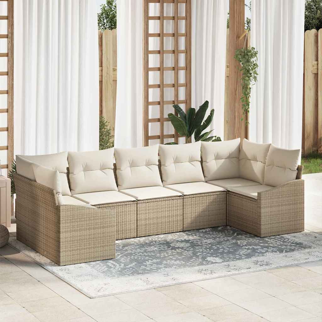 Bankstel met kussen 7 pcs Beige poly rattan is nu te koop bij PeponiXL, paradijselijk wonen!