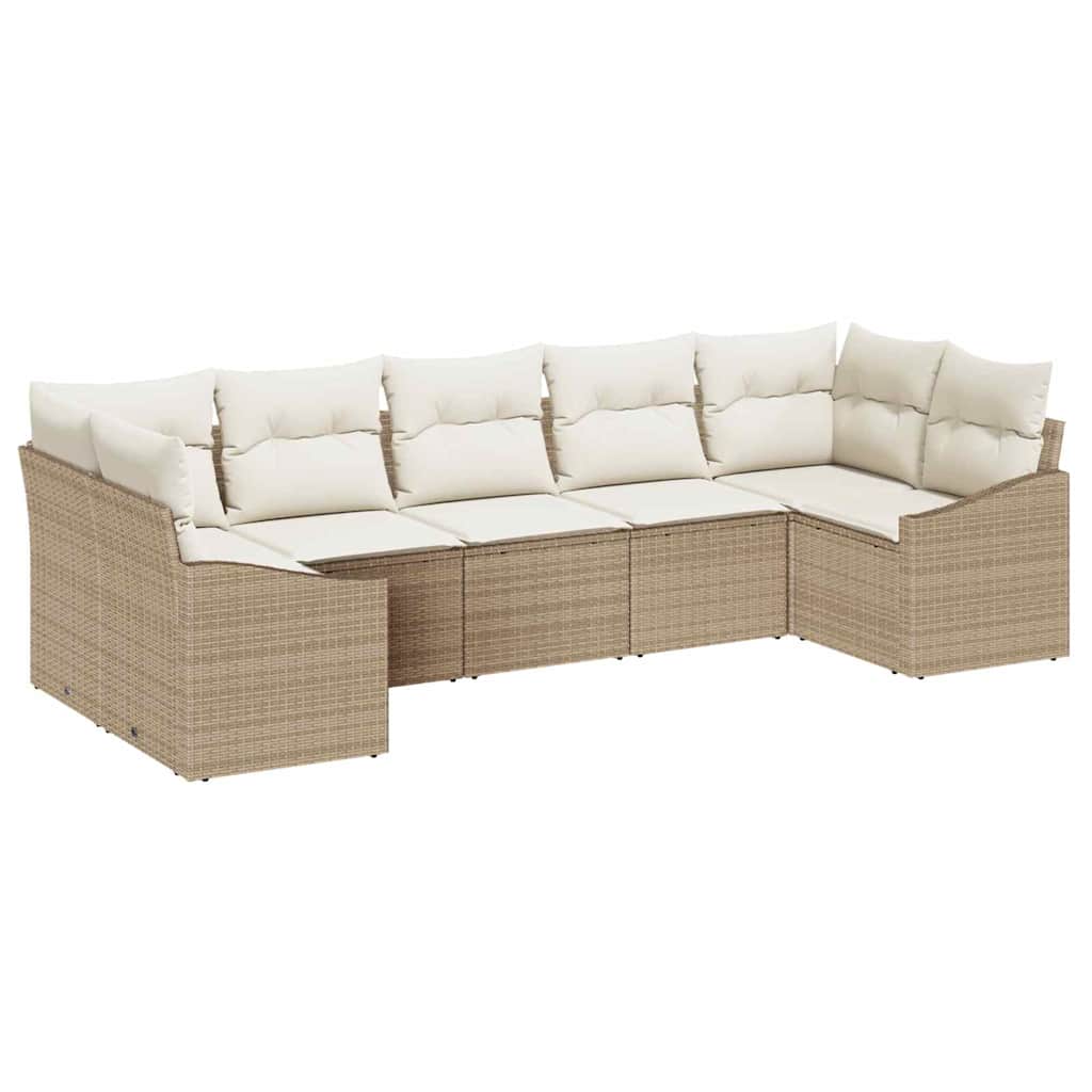 Bankstel met kussen 7 pcs Beige poly rattan is nu te koop bij PeponiXL, paradijselijk wonen!