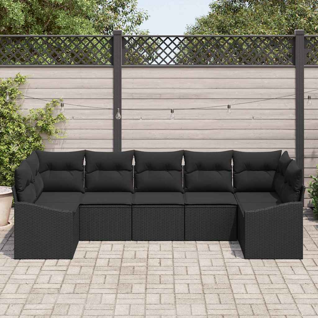 Bankstel met kussen 7 pcs Zwart poly rattan is nu te koop bij PeponiXL, paradijselijk wonen!
