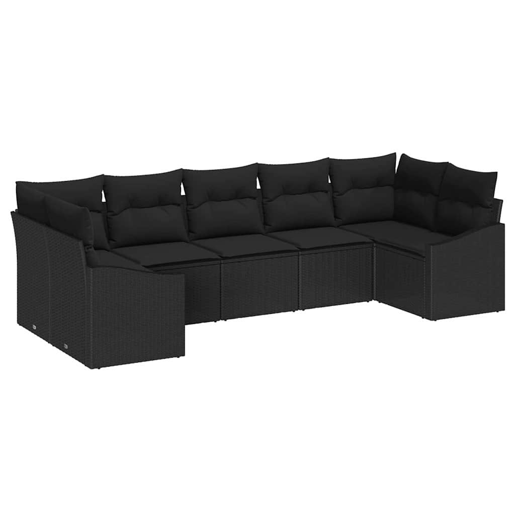 Bankstel met kussen 7 pcs Zwart poly rattan is nu te koop bij PeponiXL, paradijselijk wonen!