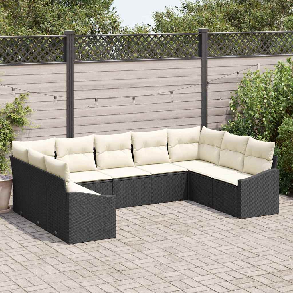 Bankstel met kussen 9 pcs Zwart poly rattan is nu te koop bij PeponiXL, paradijselijk wonen!