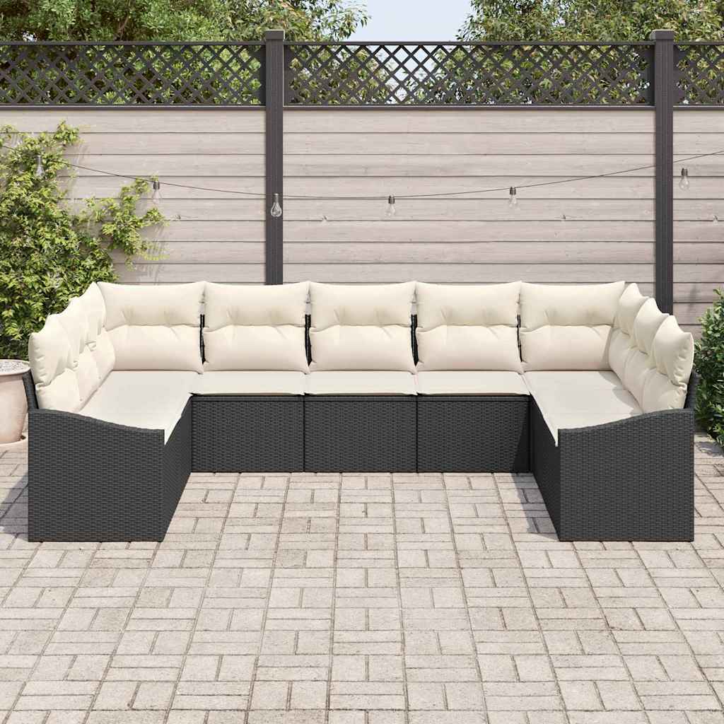 Bankstel met kussen 9 pcs Zwart poly rattan is nu te koop bij PeponiXL, paradijselijk wonen!