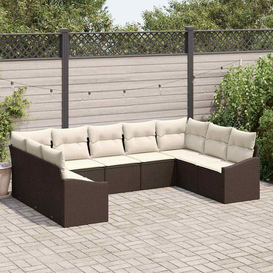 Bankstel met kussen 9 pcs Bruin poly rattan is nu te koop bij PeponiXL, paradijselijk wonen!