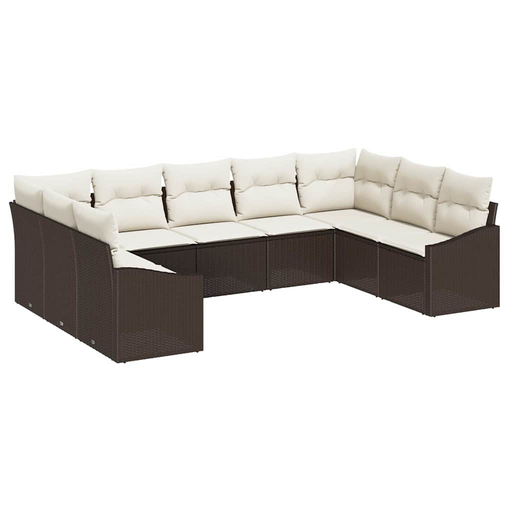 Bankstel met kussen 9 pcs Bruin poly rattan is nu te koop bij PeponiXL, paradijselijk wonen!