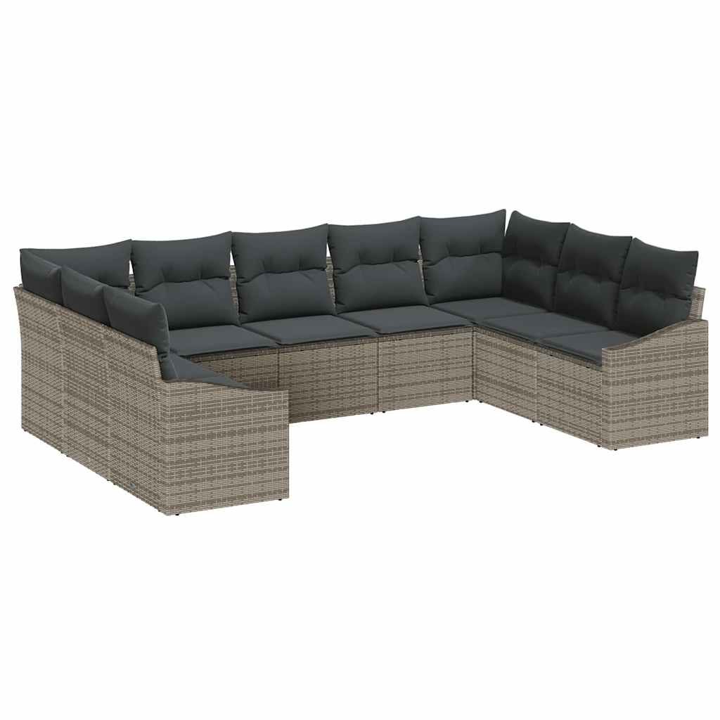 Bankstel met kussen 9 pcs Grijs poly rattan is nu te koop bij PeponiXL, paradijselijk wonen!