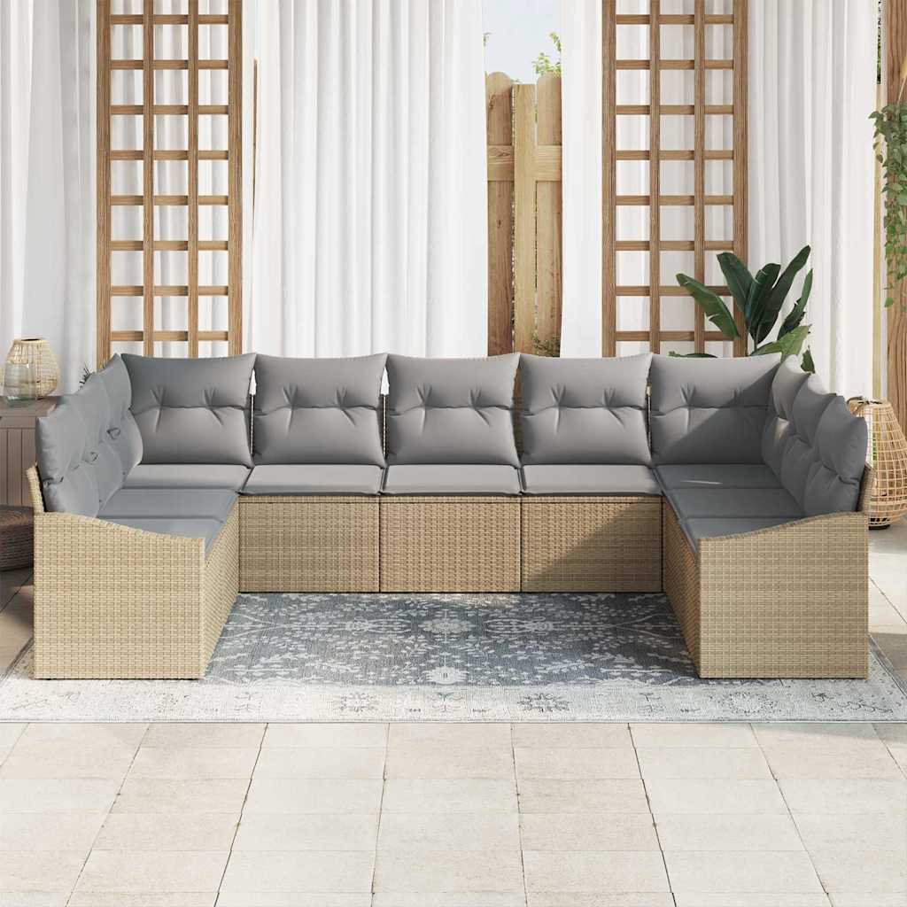 Bankstel met kussen 9 pcs Beige poly rattan is nu te koop bij PeponiXL, paradijselijk wonen!