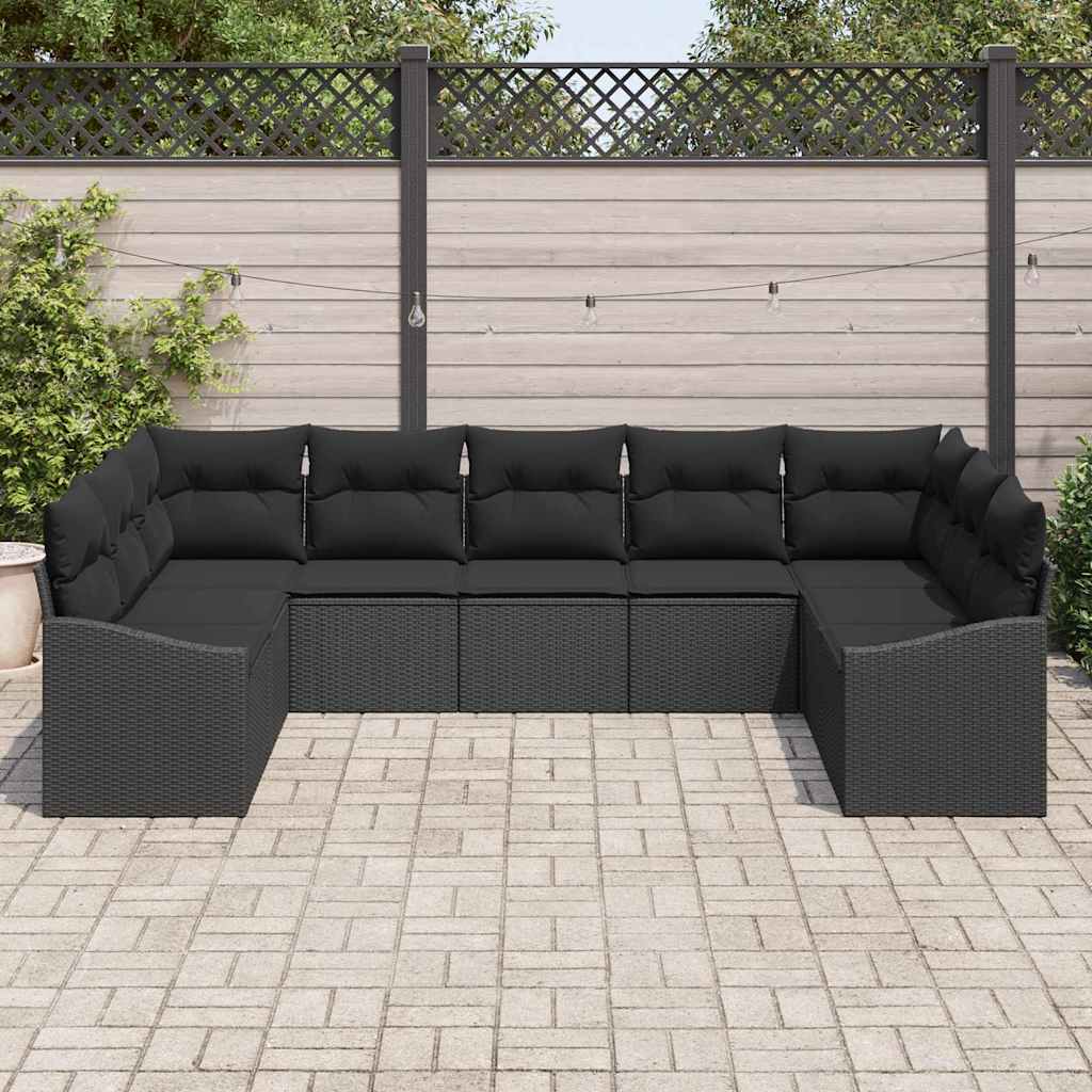 Bankstel met kussen 9 pcs Zwart poly rattan is nu te koop bij PeponiXL, paradijselijk wonen!