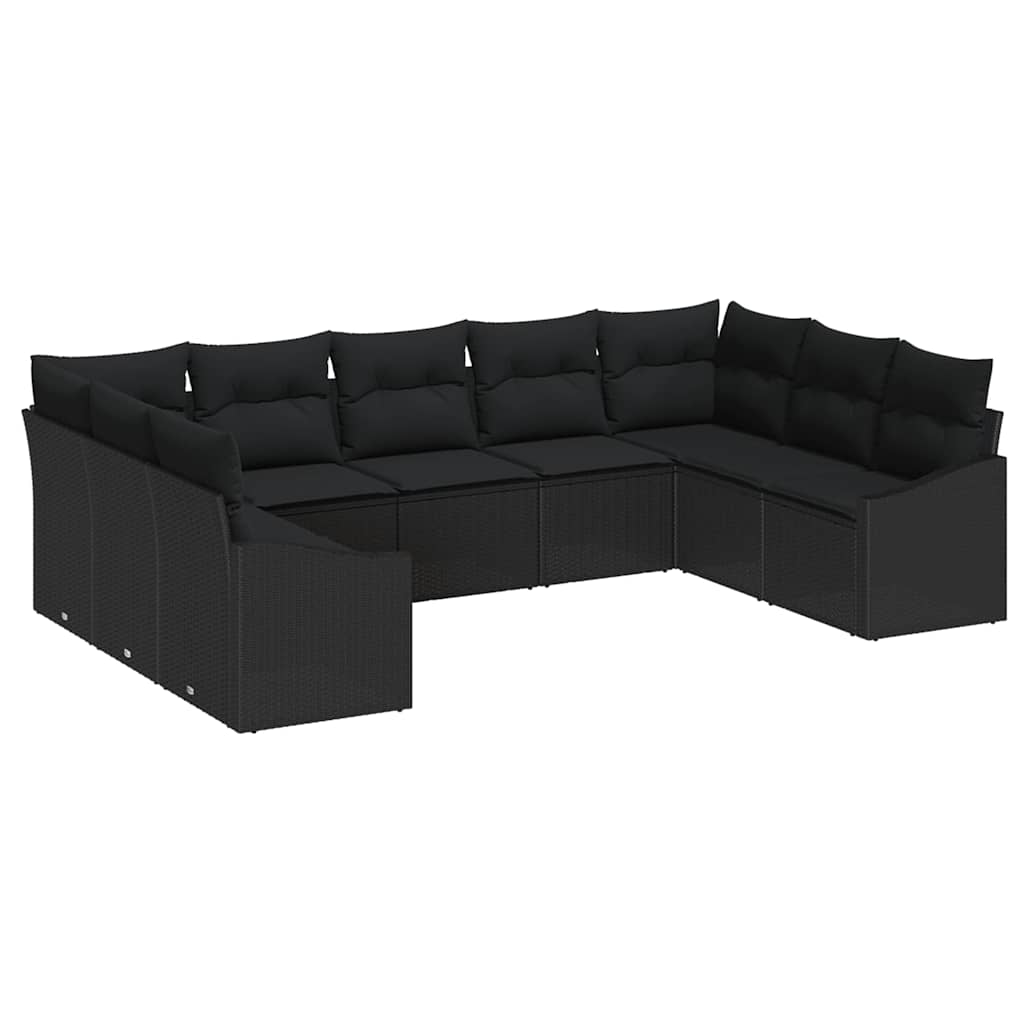 Bankstel met kussen 9 pcs Zwart poly rattan is nu te koop bij PeponiXL, paradijselijk wonen!