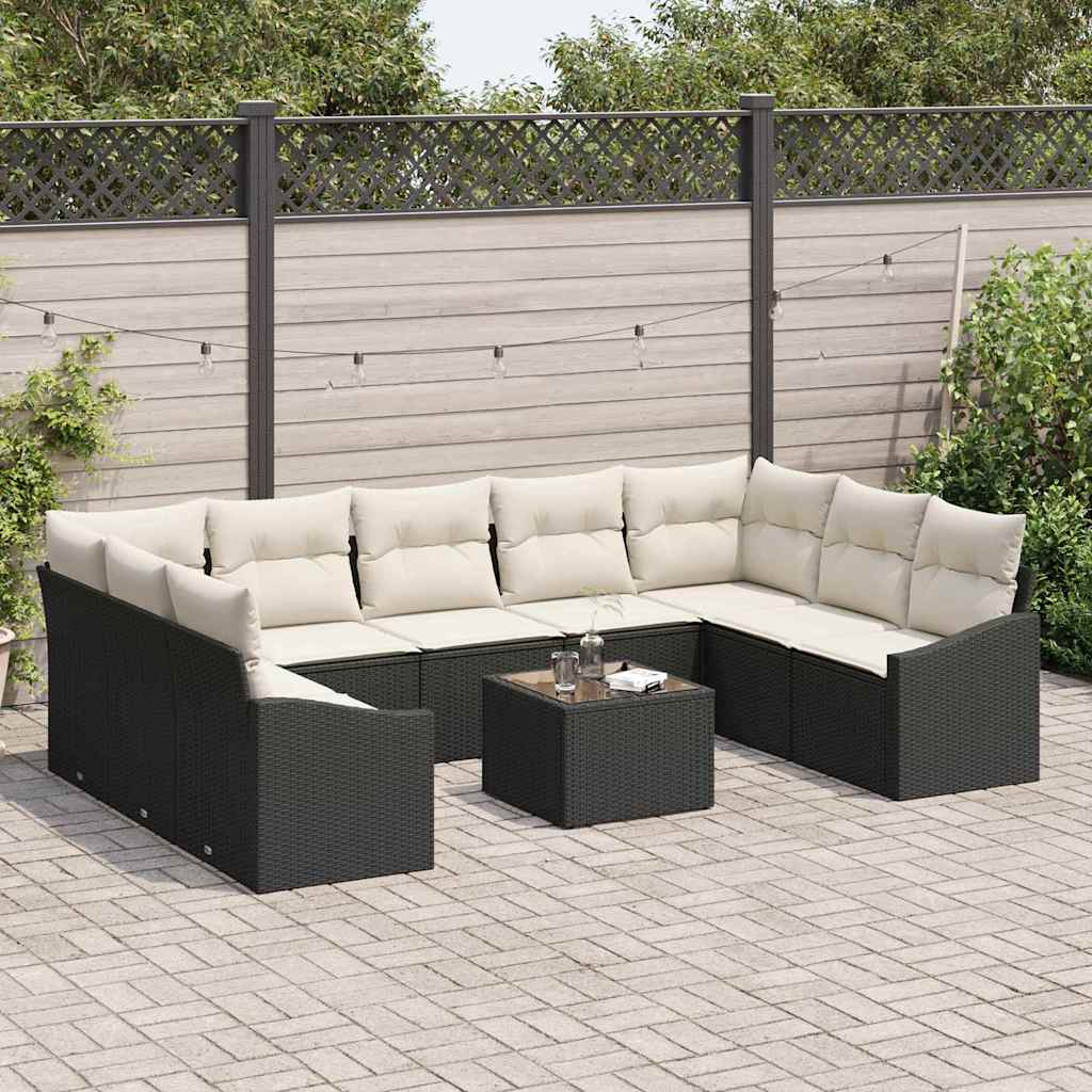 Bankstel met kussen 10 pcs Zwart poly rattan is nu te koop bij PeponiXL, paradijselijk wonen!