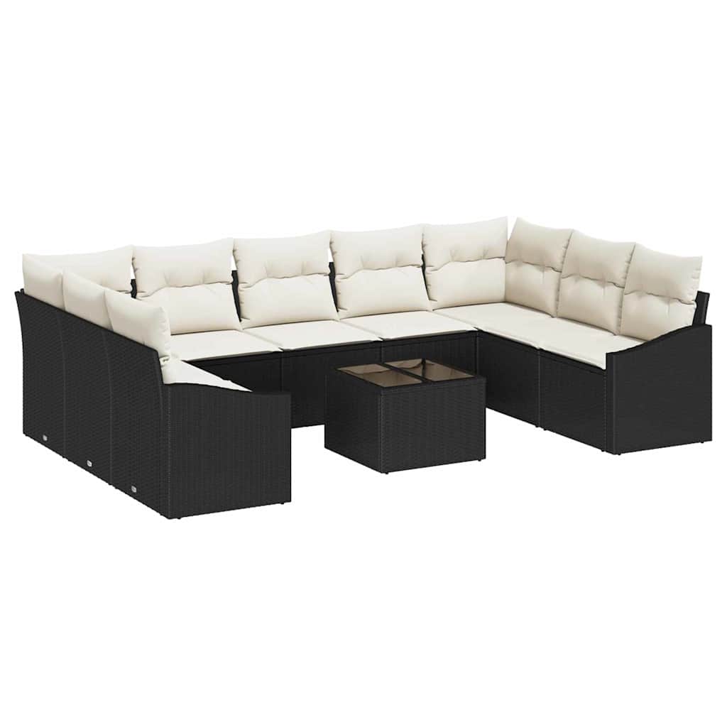 Bankstel met kussen 10 pcs Zwart poly rattan is nu te koop bij PeponiXL, paradijselijk wonen!