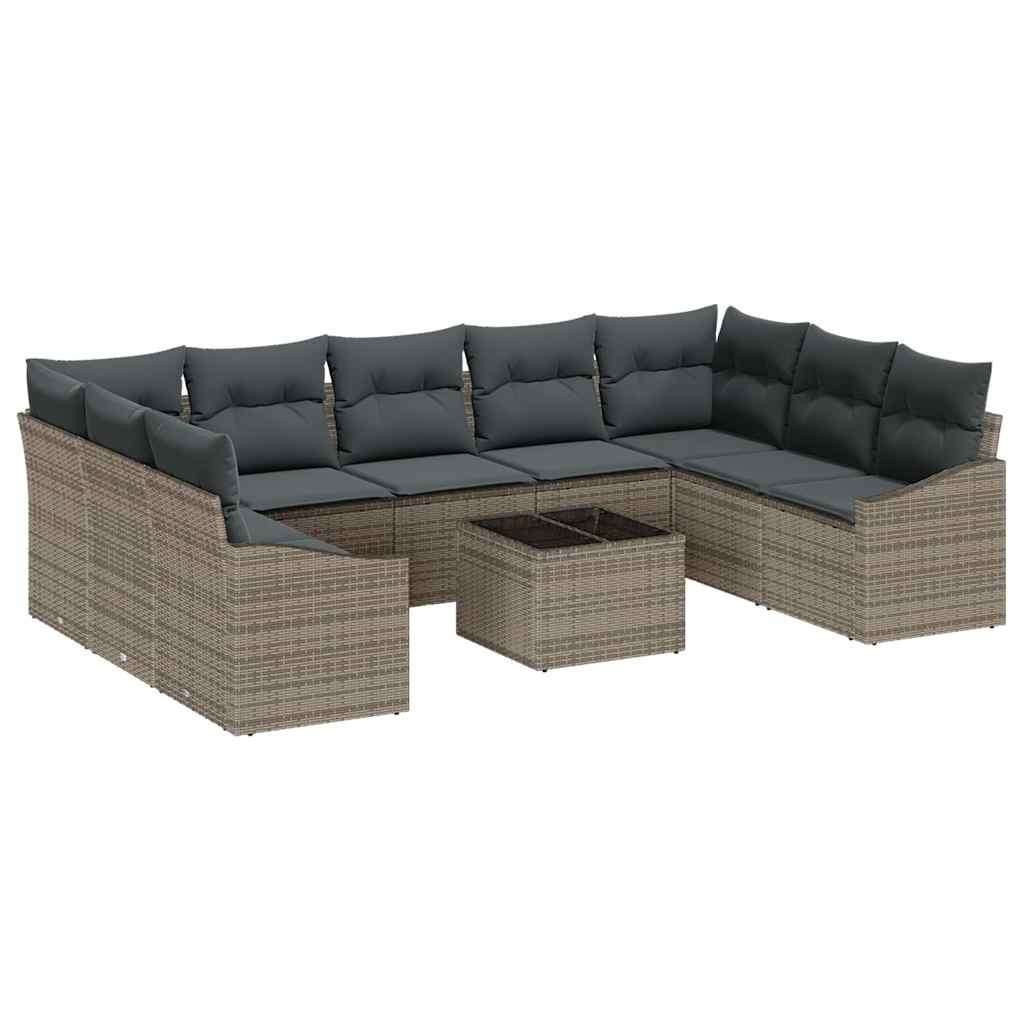 Bankstel met kussen 10 pcs Grijs poly rattan is nu te koop bij PeponiXL, paradijselijk wonen!