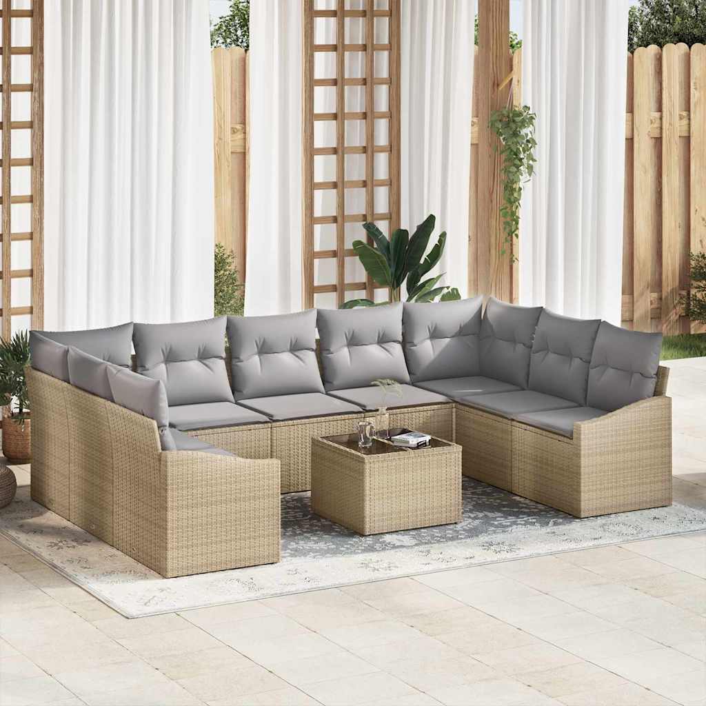 Bankstel met kussen 10 pcs Beige poly rattan is nu te koop bij PeponiXL, paradijselijk wonen!