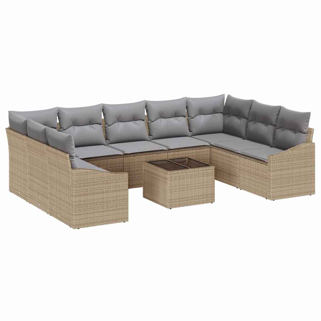 Bankstel met kussen 10 pcs Beige poly rattan is nu te koop bij PeponiXL, paradijselijk wonen!
