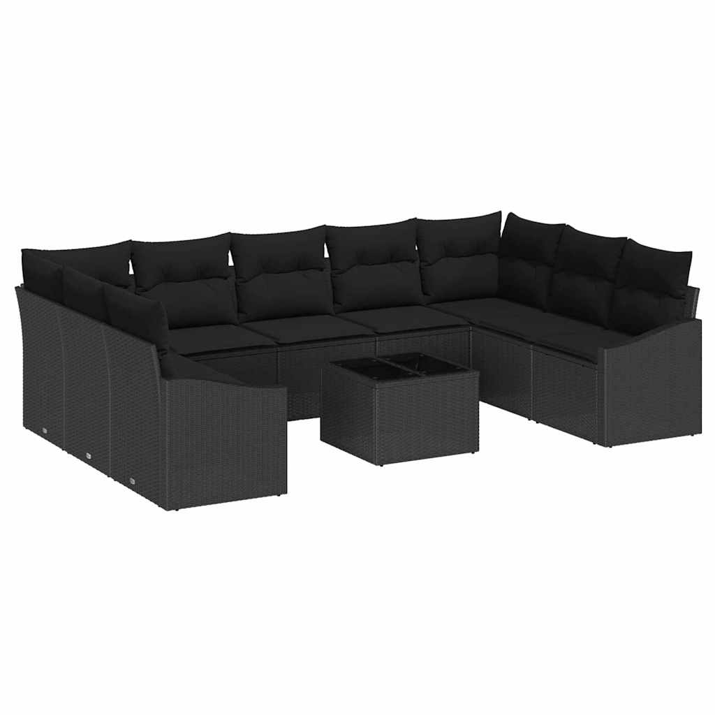 Bankstel met kussen 10 pcs Zwart poly rattan is nu te koop bij PeponiXL, paradijselijk wonen!