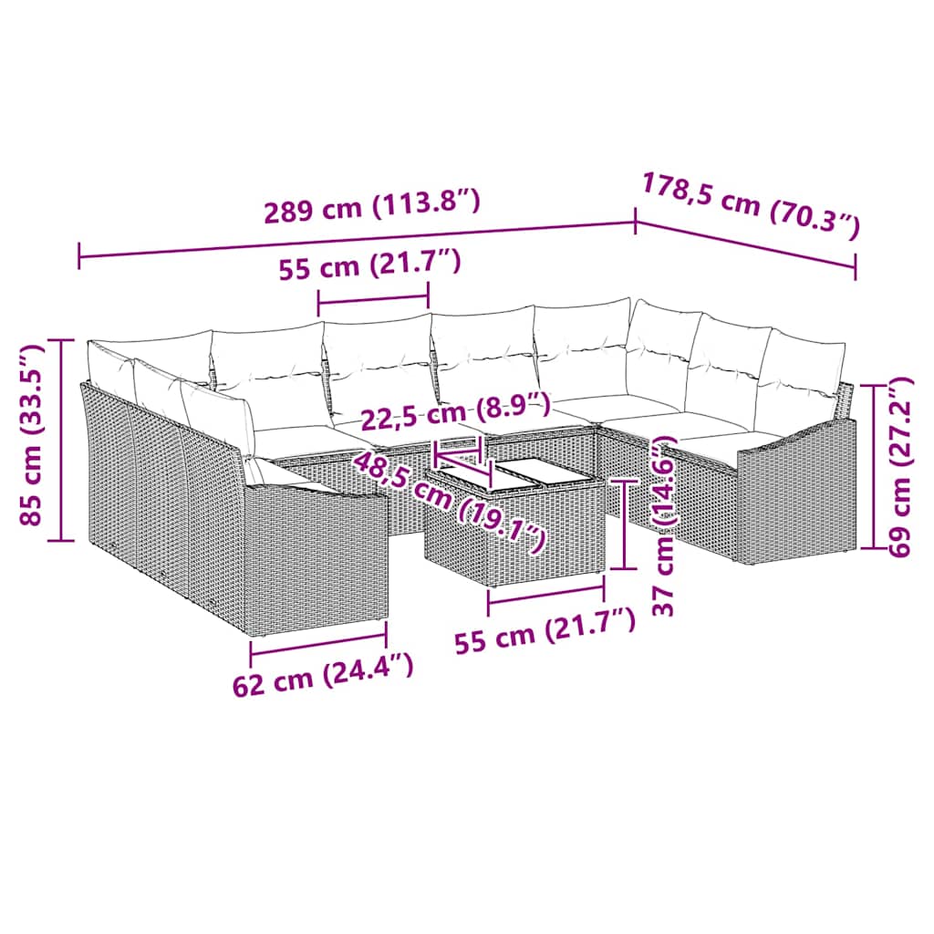 Bankstel met kussen 10 pcs Zwart poly rattan is nu te koop bij PeponiXL, paradijselijk wonen!