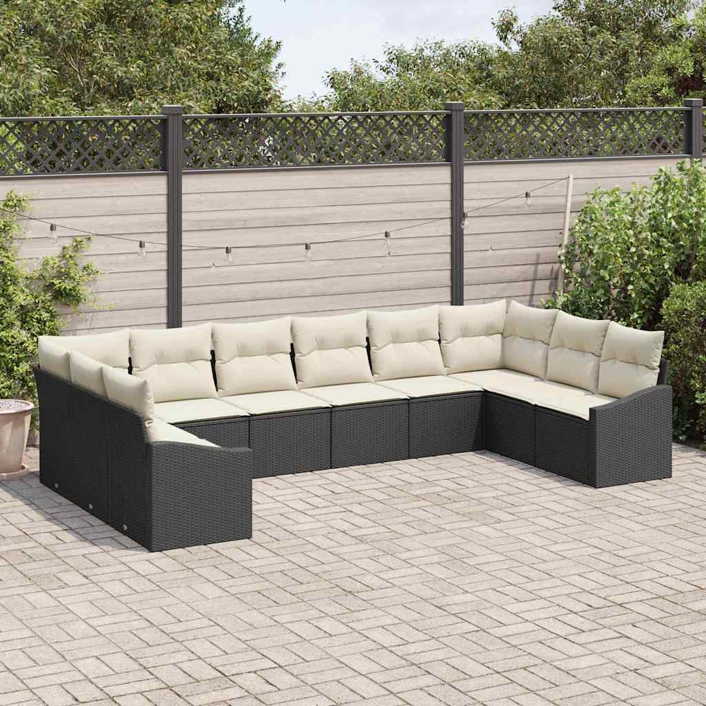 Bankstel met kussen 10 pcs Zwart poly rattan is nu te koop bij PeponiXL, paradijselijk wonen!