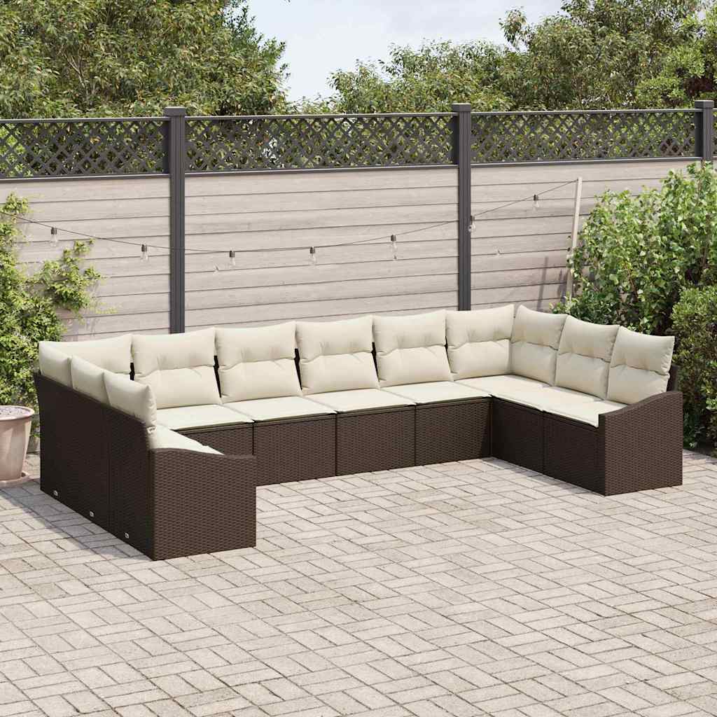 Bankstel met kussen 10 pcs Bruin poly rattan is nu te koop bij PeponiXL, paradijselijk wonen!