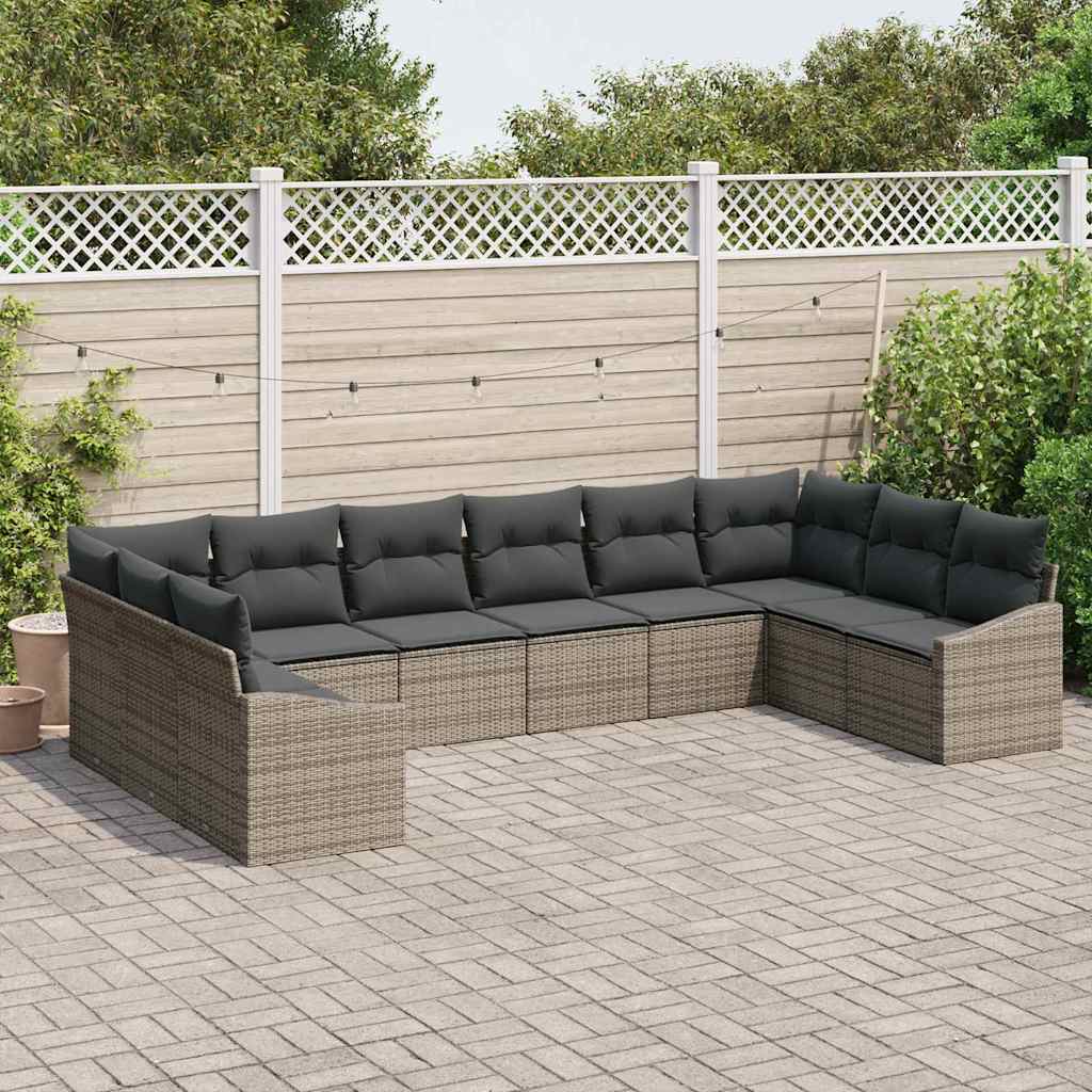 Bankstel met kussen 10 pcs Grijs poly rattan is nu te koop bij PeponiXL, paradijselijk wonen!