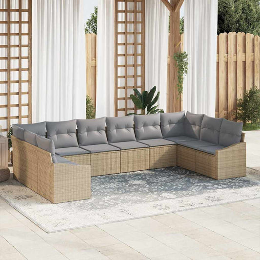 Bankstel met kussen 10 pcs Beige poly rattan is nu te koop bij PeponiXL, paradijselijk wonen!