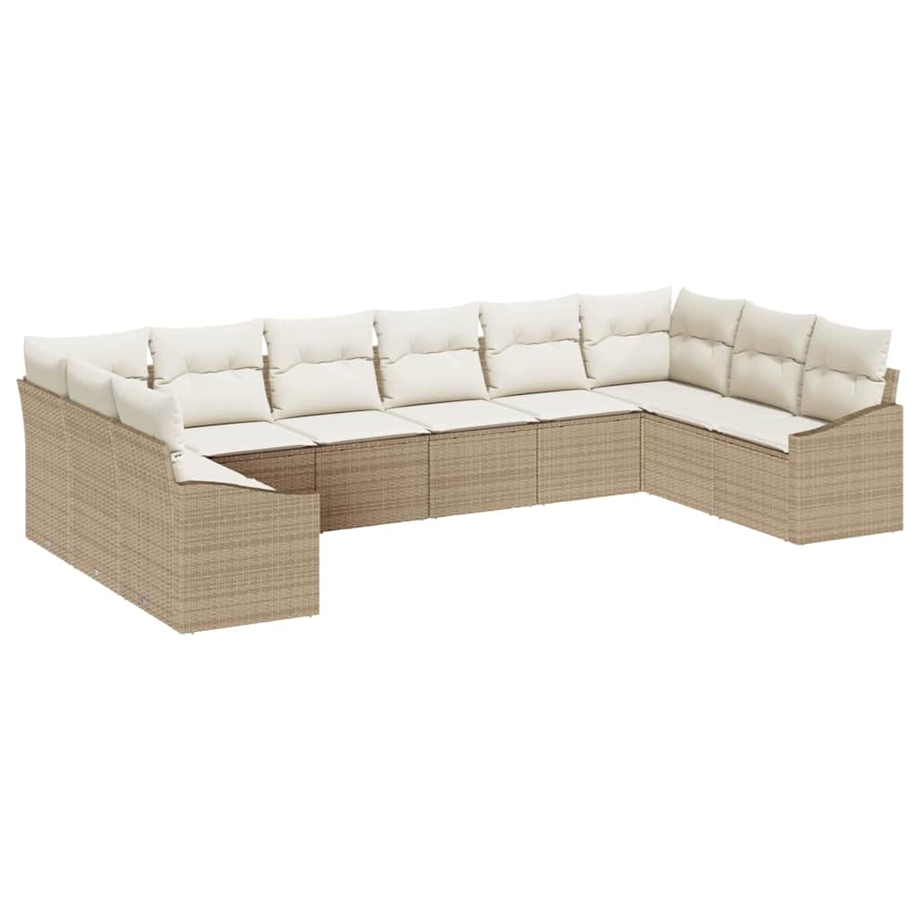 Bankstel met kussen 10 pcs Beige poly rattan is nu te koop bij PeponiXL, paradijselijk wonen!