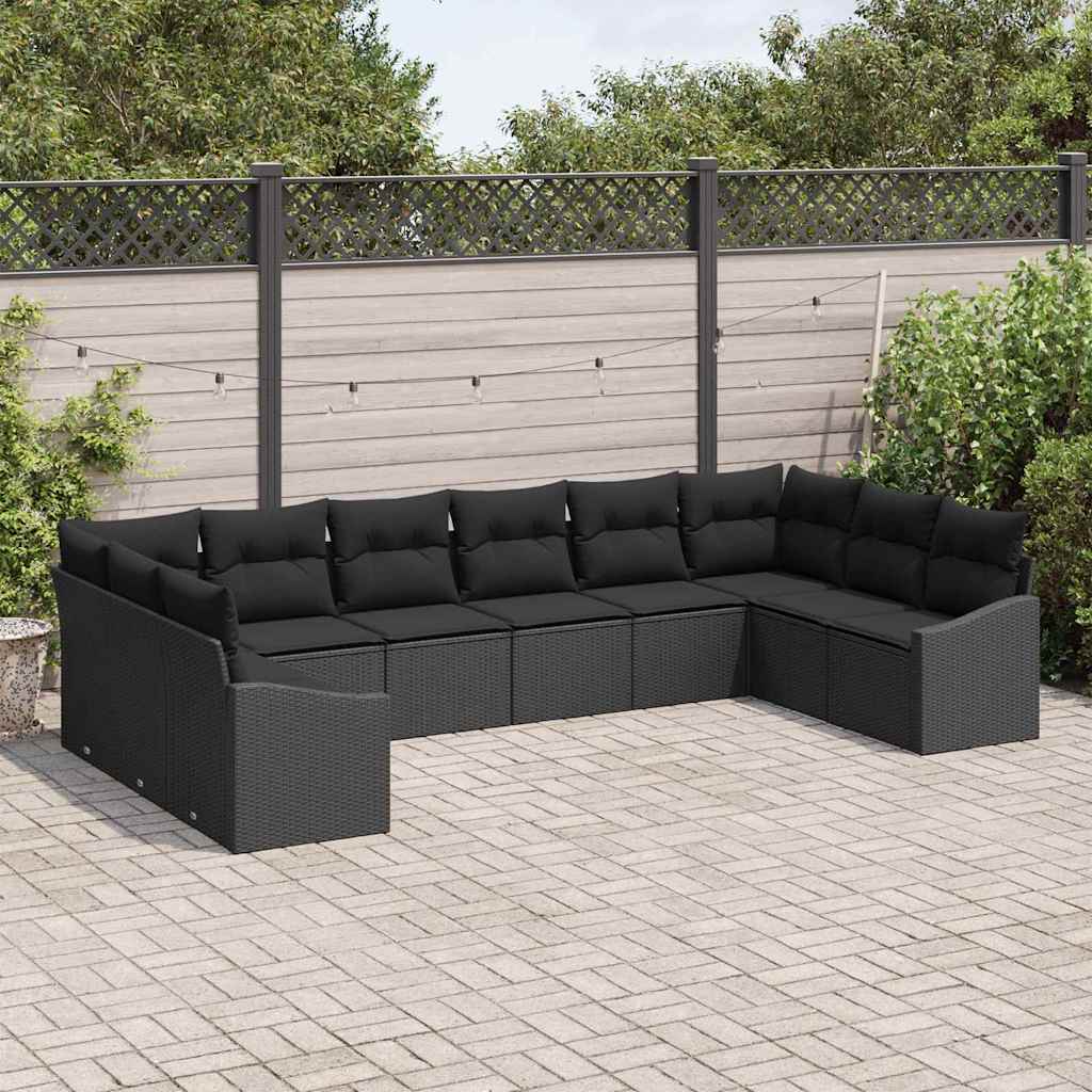Bankstel met kussen 10 pcs Zwart poly rattan is nu te koop bij PeponiXL, paradijselijk wonen!