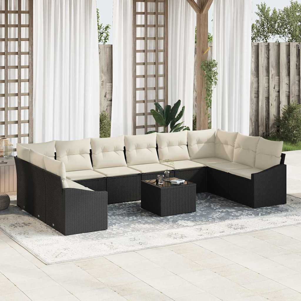 Bankstel met kussen 11 pcs Zwart poly rattan is nu te koop bij PeponiXL, paradijselijk wonen!