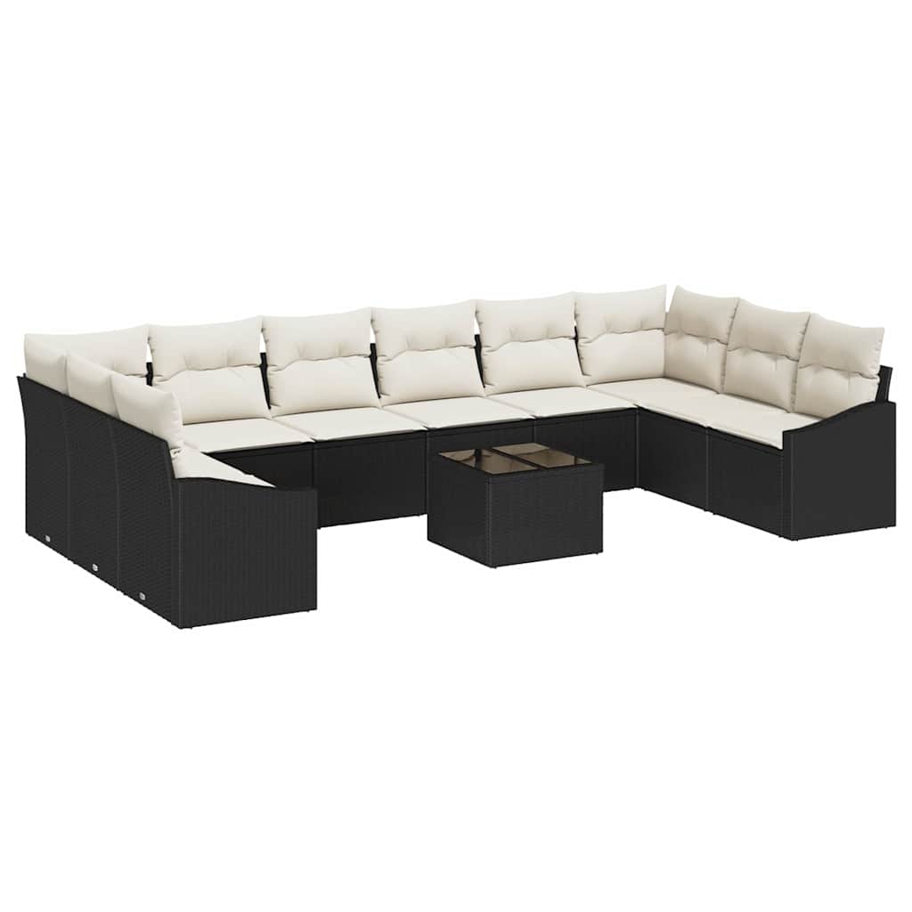 Bankstel met kussen 11 pcs Zwart poly rattan is nu te koop bij PeponiXL, paradijselijk wonen!